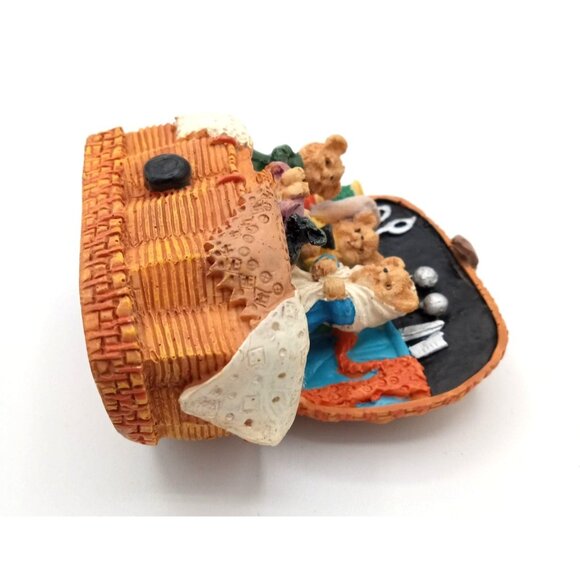 Teddy Bear Family in Sewing Basket Scene Knick Knack Vintage 3.25 Crafting Gift - Picture 15 of 16